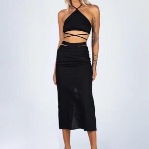 Princess Polly Black Strappy Halter Crop Top & Midi Skirt Set